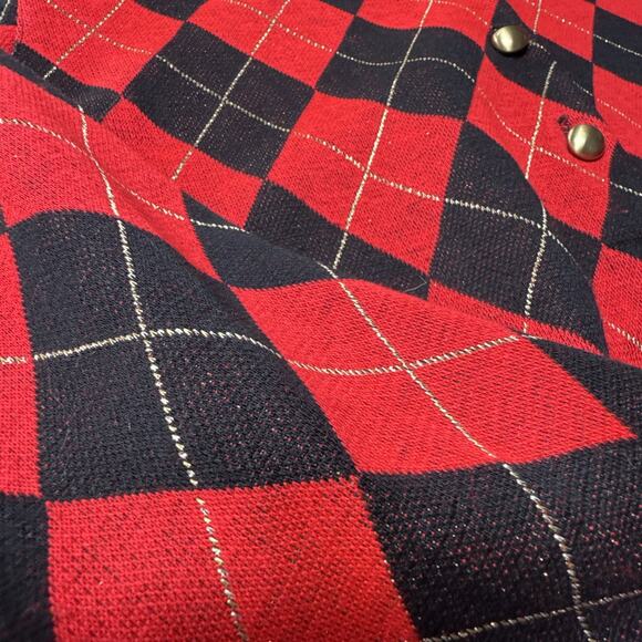 Women’s Vintage Plaid Argyle Sweater Red Black Size M Made in USA Christmas EUC - Picture 3 of 10